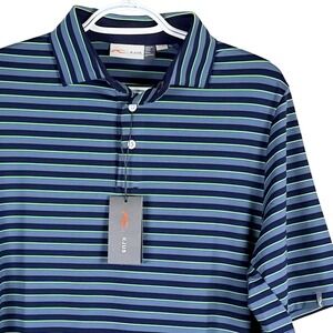 KJUS Soren Multistripe Polo Mens 52 L Blue Green UPF 50+ Comfort Fit Stretch NEW
